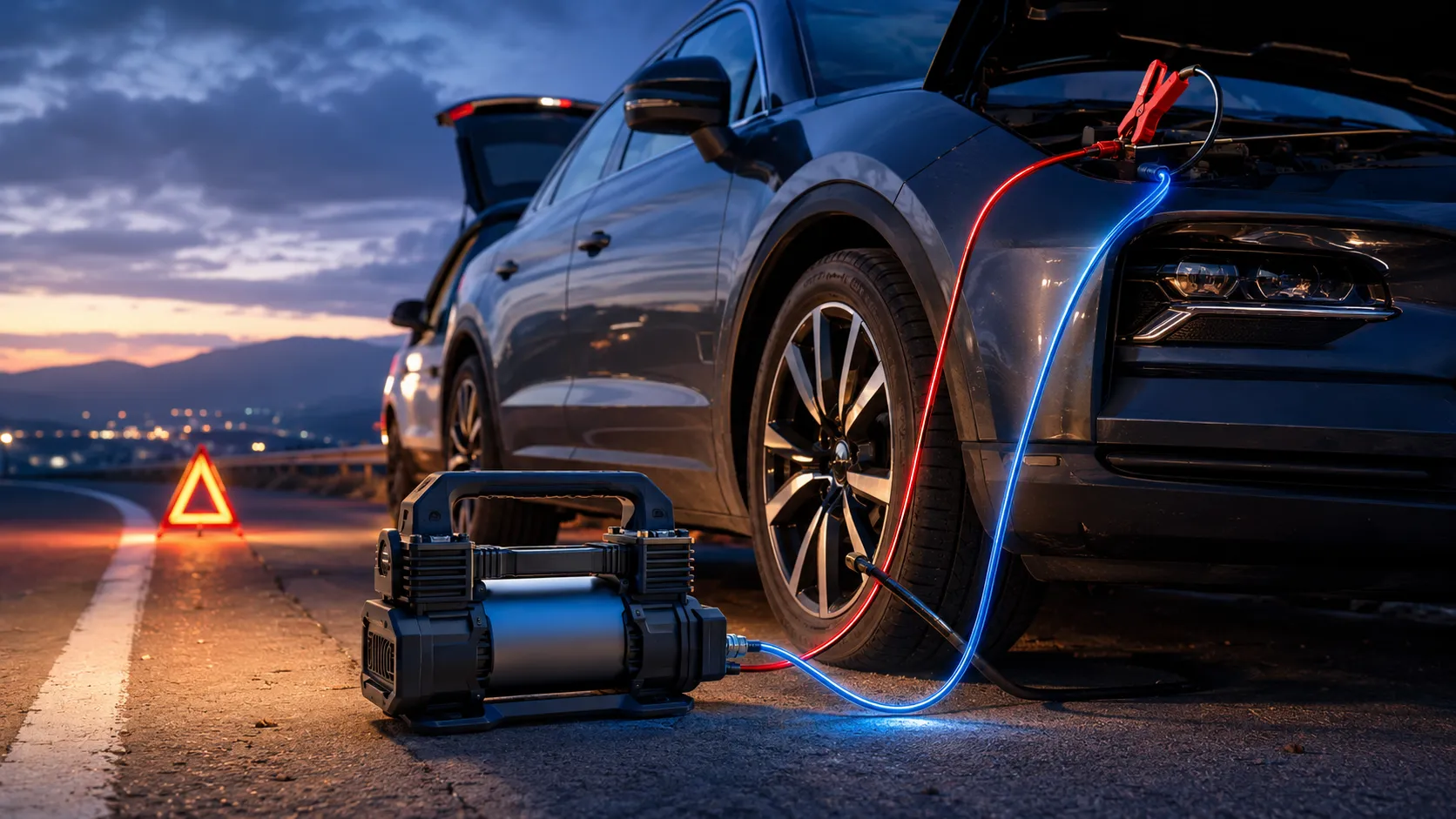 Cordless tire inflator connected to a compatible battery charger