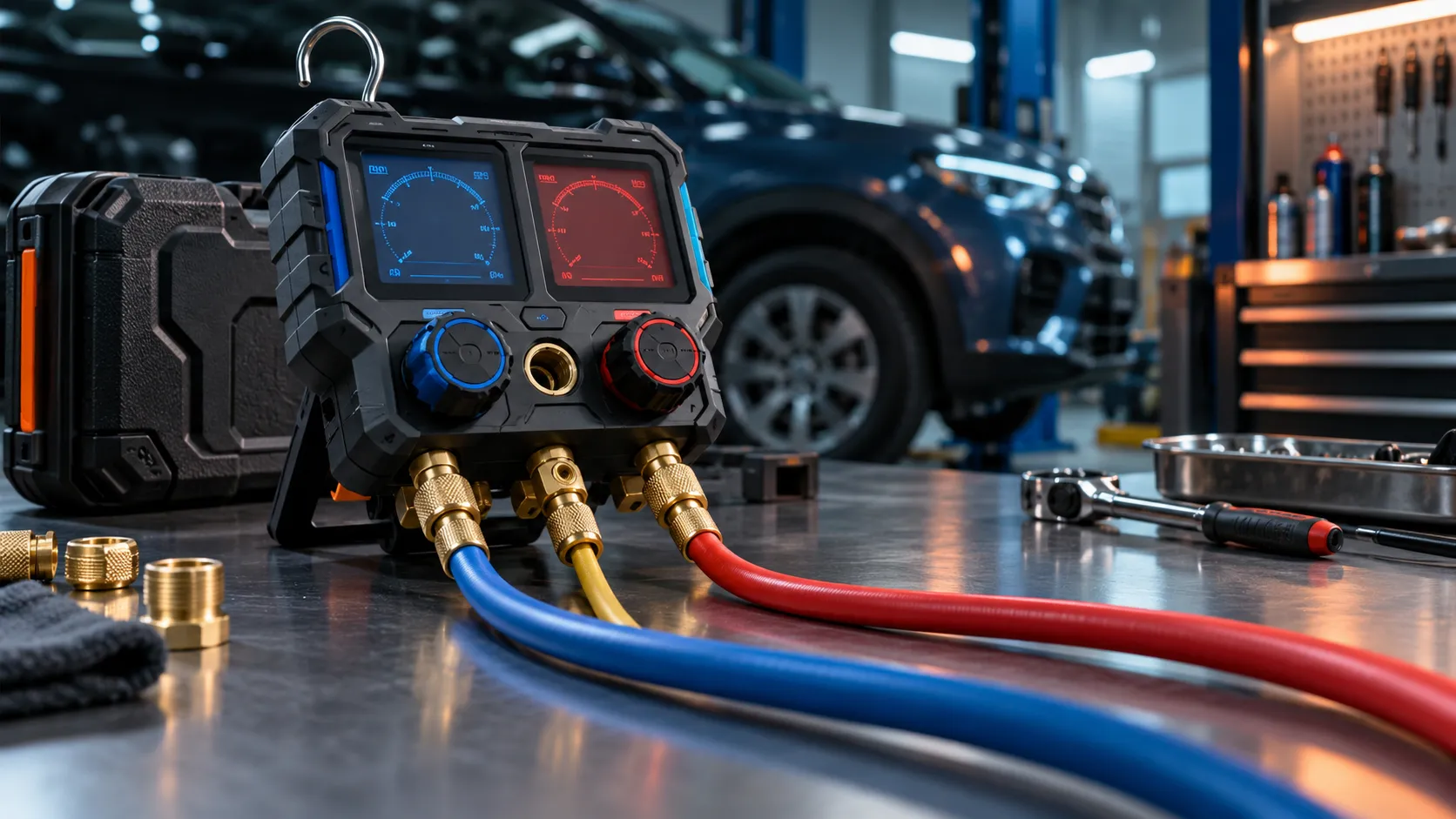 Cordless tire inflator connected to a compatible battery charger