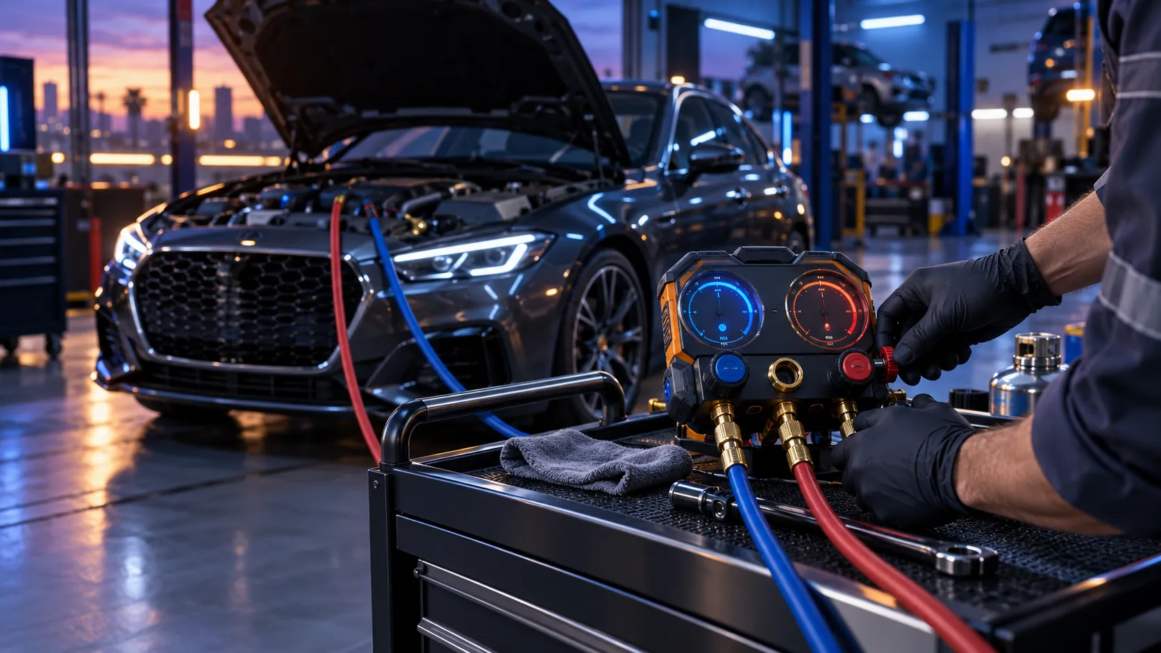 Cordless tire inflator connected to a compatible battery charger