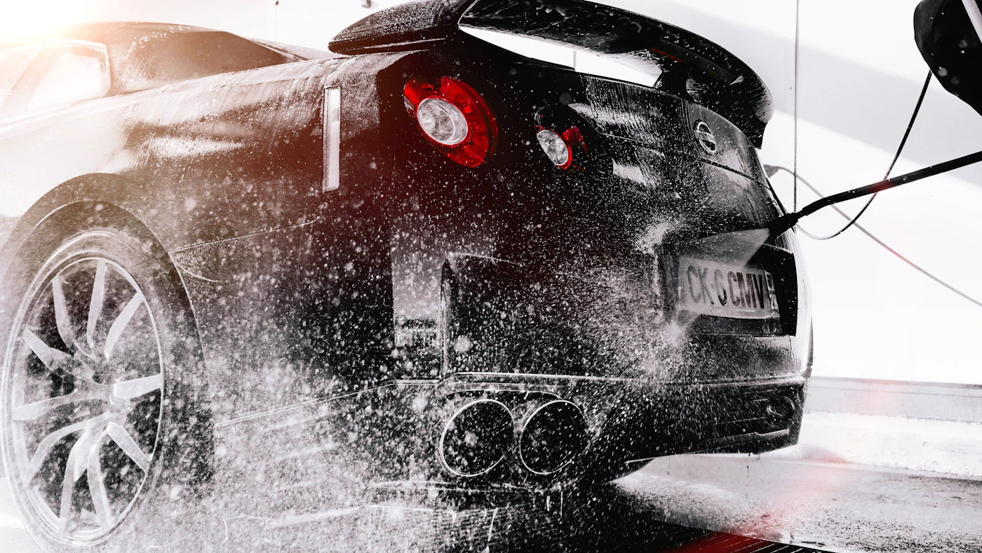 Illustrative car washing scene