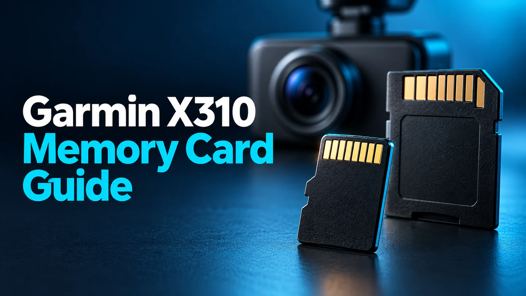 Garmin X310 Memory Card Guide title beside generic microSD storage and a dash camera illustration