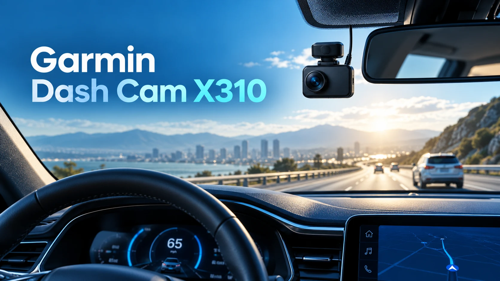Garmin Dash Cam X310 guide cover with a generic windshield camera illustration